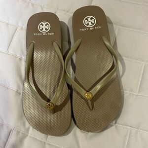 Used Tory Burch size 9 thin strap wedge flip flops